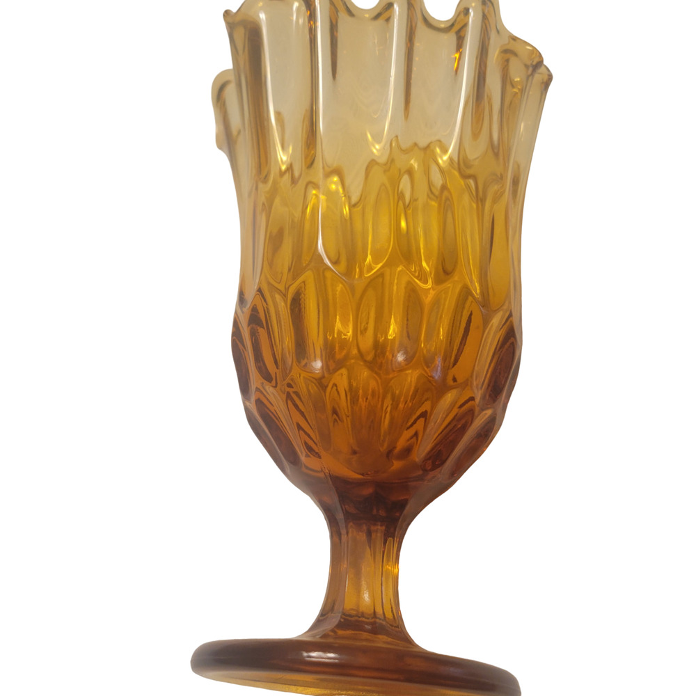 Vintage‎ Fenton Amber Glass Vase Scalloped Handkerchief Thumbprint Decor MCM